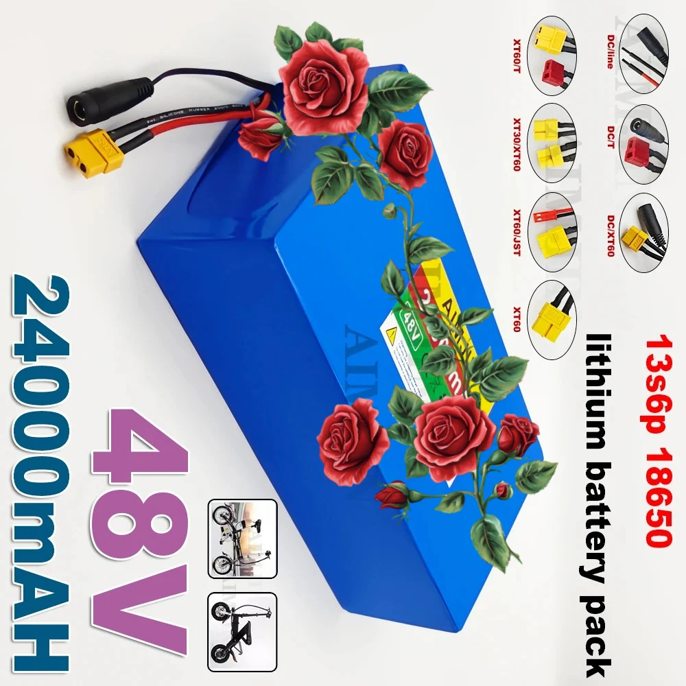 

New 48V 24Ah 13s6p Lithium Battery Pack 48v 24000mAh for Scooter, Bicycle Batteries Built in BMS