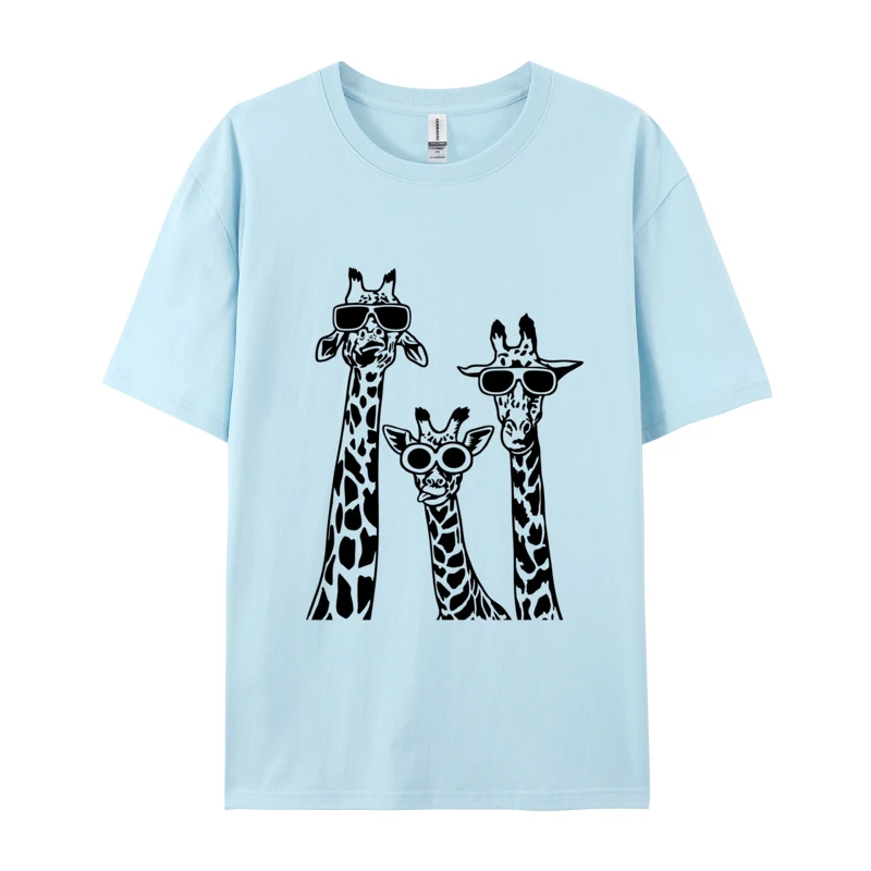 Family Funny T-Shirts Giraffes With Glasses 2024 Newest Men T Shirt Combed Cotton Tops Shirt Oversized Short Sleeve Tops Tees