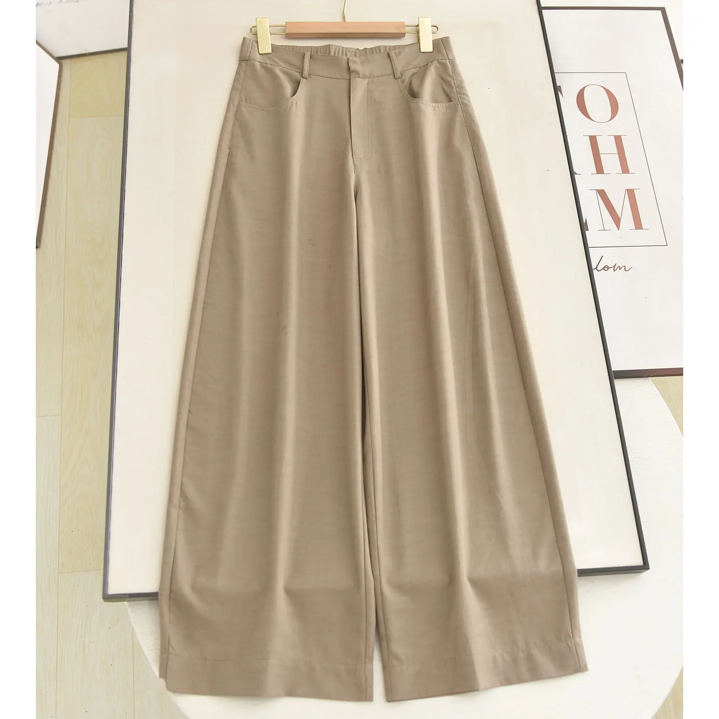 High Waist Wide Leg Pants Khaki Silk Cotton Casual Thin Summer Trousers Elegant Simple Match Women's Long Pants
