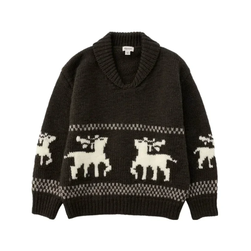 2024 Vintage Lapel Jacquard Pullovers Women Christmas Elk Sweter z dzianiny Jesień Zima Dzianina z długim rękawem Odzież codzienna