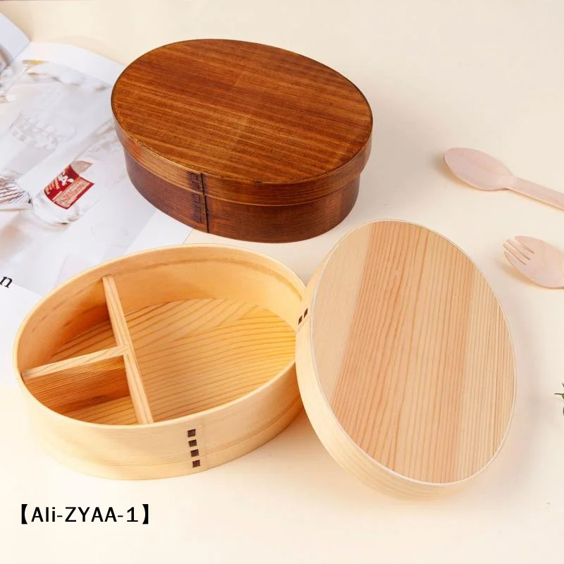 【A】Wooden Food Container Japanese Style Bento Children' S Lunch Box School Tableware Bowl Box