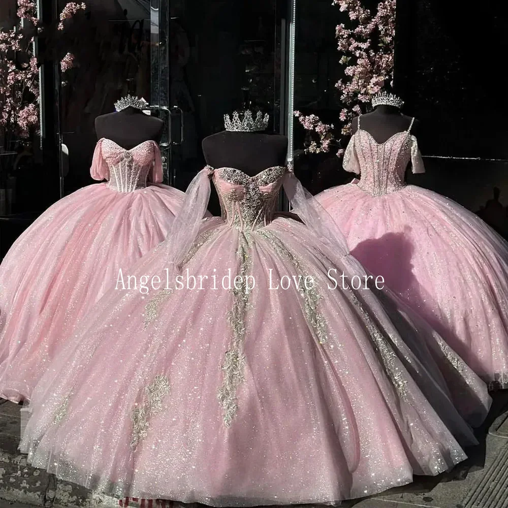 

ANGELSBRIDEP Mexico Girls Pink Ball Gown Quinceanera Dresses 2025 For Special Events Prom Dress Appliques Sweet 16 Party