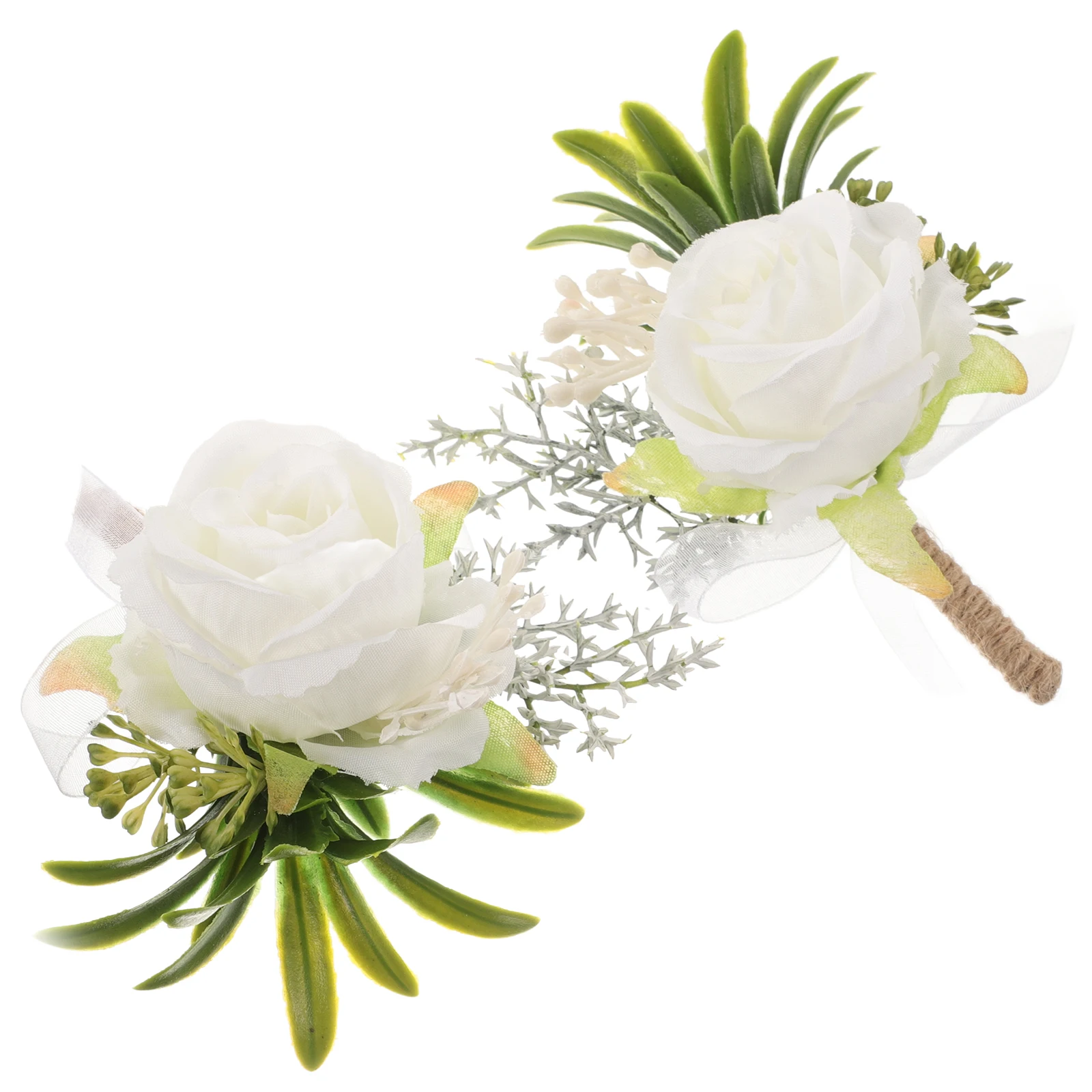

2pcs White Rose Boutonnieres Elegant Durable Wedding Men Wedding Corsage Wristlet Suit Lapel Pin Corsage Brooch