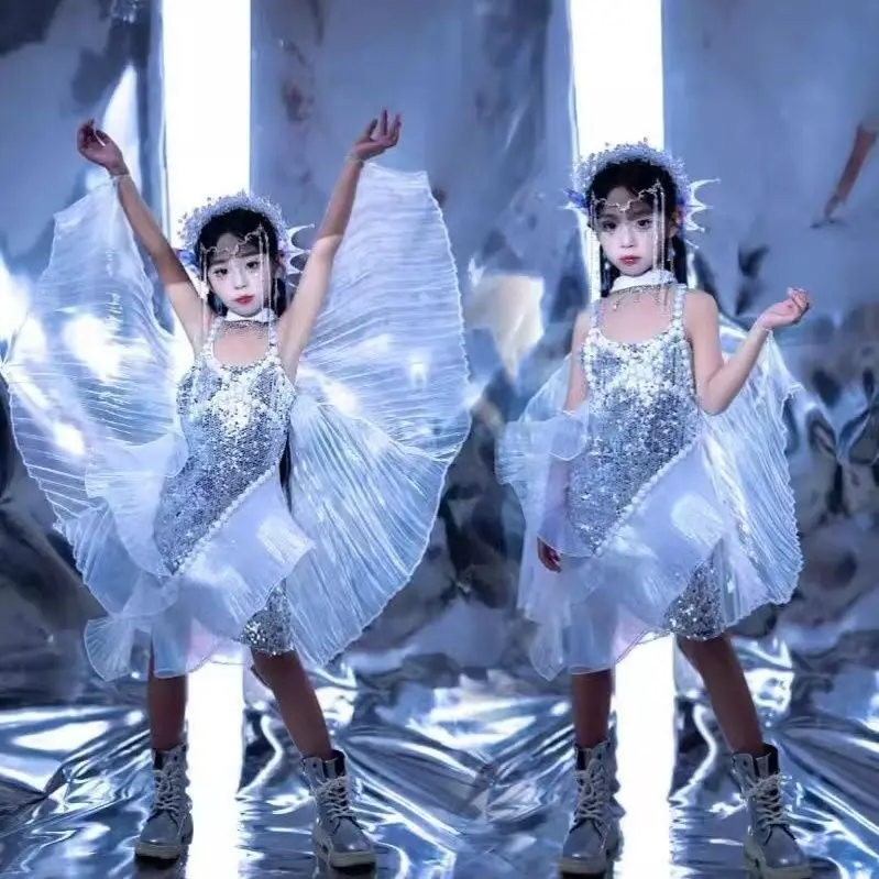 

Children's Mermaid Costume The Studio Dreamy Dress Technological Silver Fashion Fits Clothing Sequined Fishtail Skirt Elf Dress
