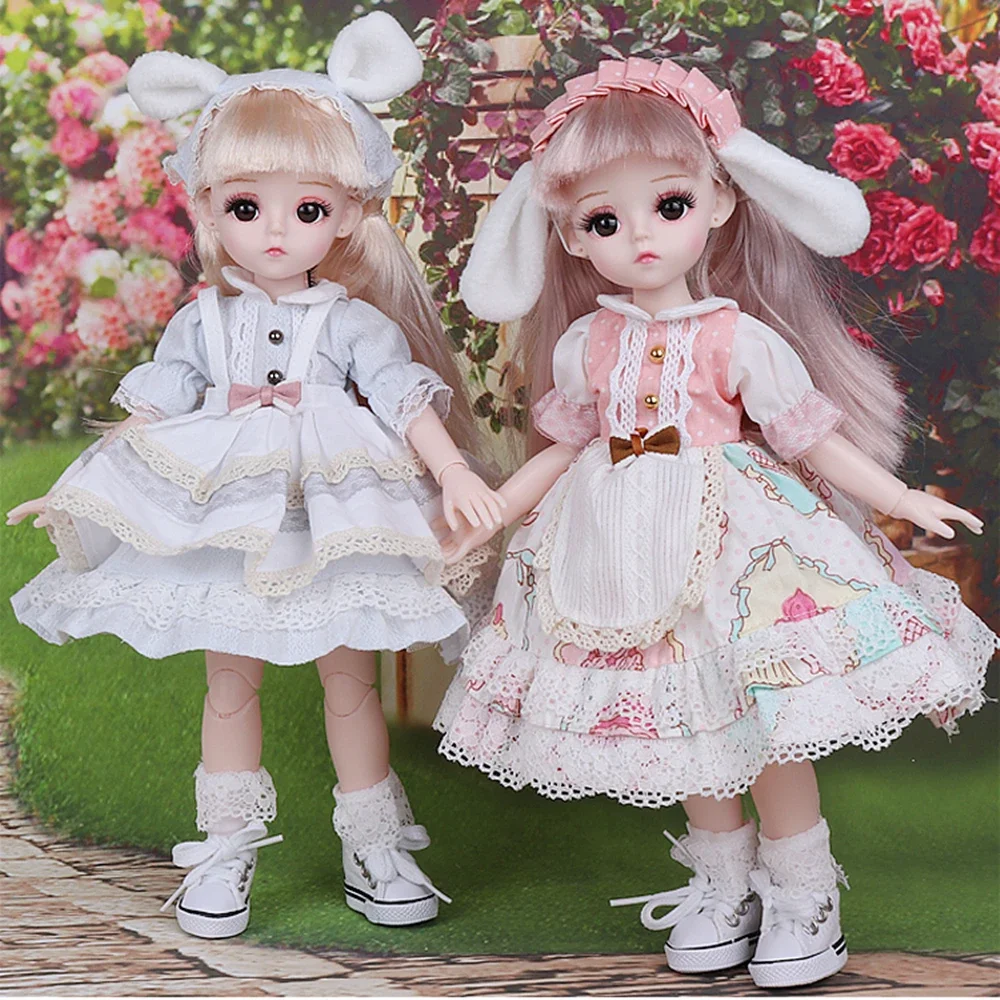 

30cm Cute BJD Doll with Big Eyes Round Face Long Hair DIY Toys Princess Dress Make-up Blyth Dolls Gifts for Girl Princess Toys