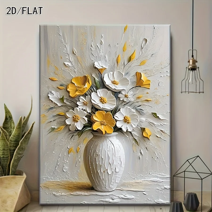 Plano 2D, Pintura Elegante de Flores con Impresión HD 2D/PLANA, Pintura Artística Floral en Lienzo, Arte de Pared Estilo Crem