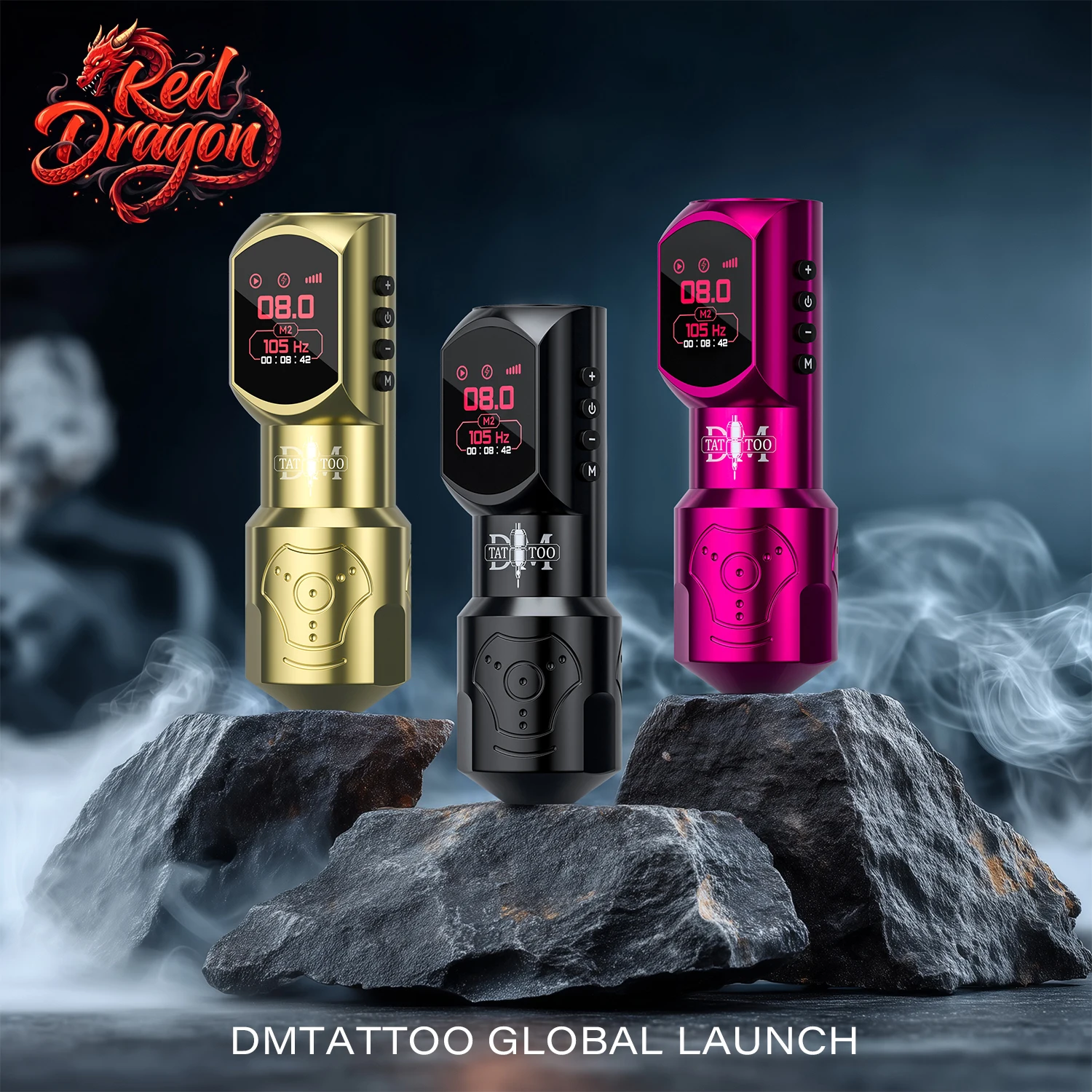 قلم الوشم اللاسلكي DM Red-dragon شاشة ملونة كبيرة شاشة ديجيتال ماكينة رسم الوشم التجميلي الدائم مع مسدس الوشم 4.0 السكتة الدماغية