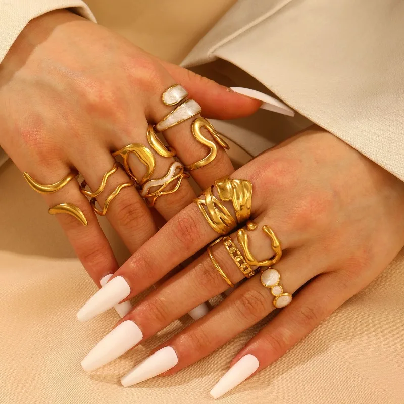 

Ins Style Simple 18K Gold Plated Open Rings for Women Jewelry 304 Stainless Steel Geometric Finger Rings Party Birthday Gift