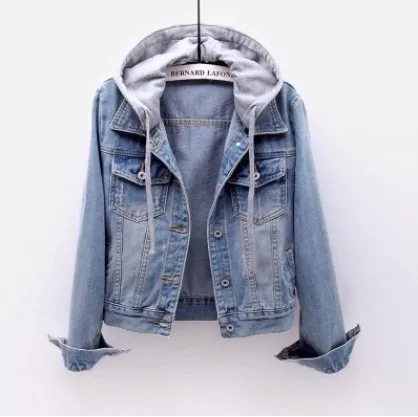 

2024 Women's Short Autumn New Long Sleeve Slim-Fit Hood Denim Jacket