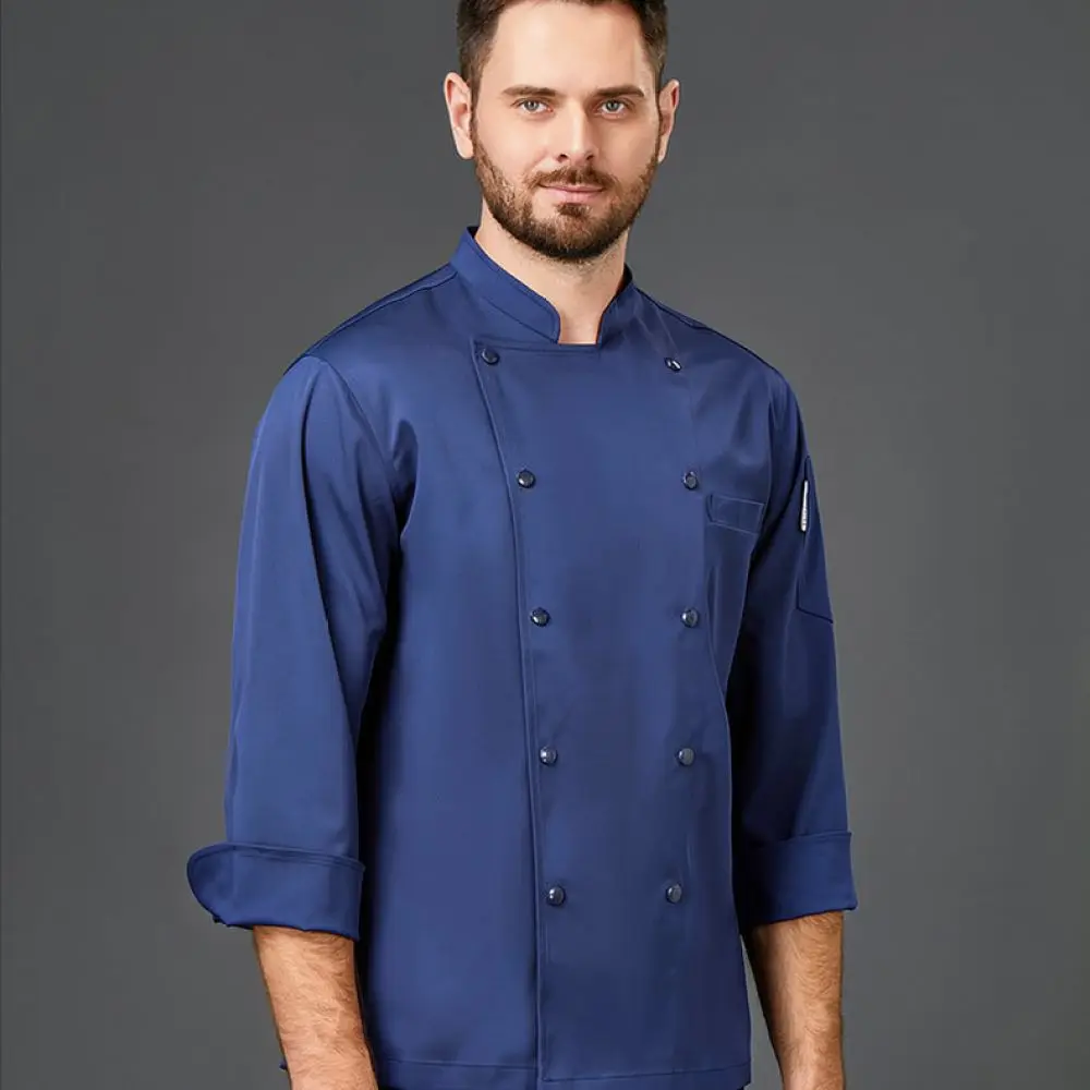 Autumn Winter Chef Uniform Long Sleeve Chinese Button Kitchen Work Gear Breathable Hotel Culinary Service Apparel