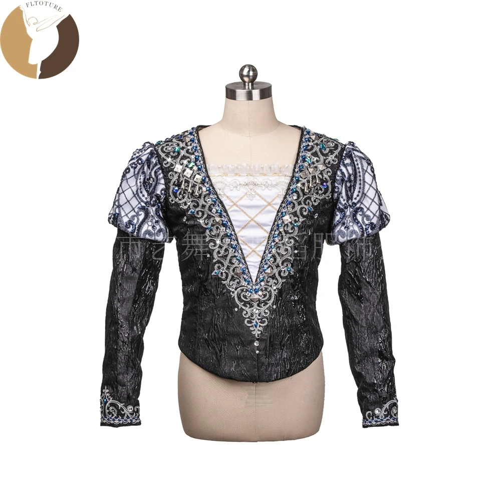 

FLTOTURE Высокое качество Профессиональный заказ Мужской балетный топ Балетный конкурс Щелкунчик Черный Лебедь Мужская куртка Принц Туника