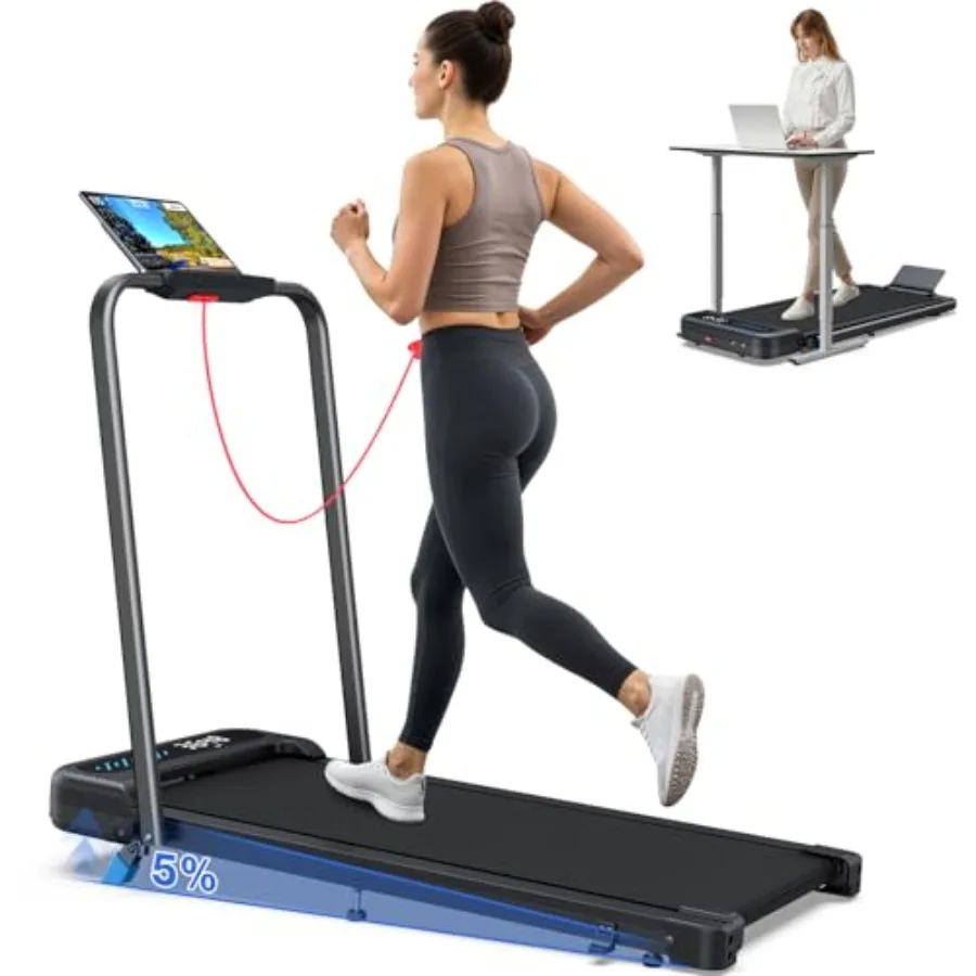 Foldable Treadmill with Incline, 320 Lbs Capacity Compact Walking Pad with Handle Bar, 2 in 1 Portable Treadmills for Home/Offi