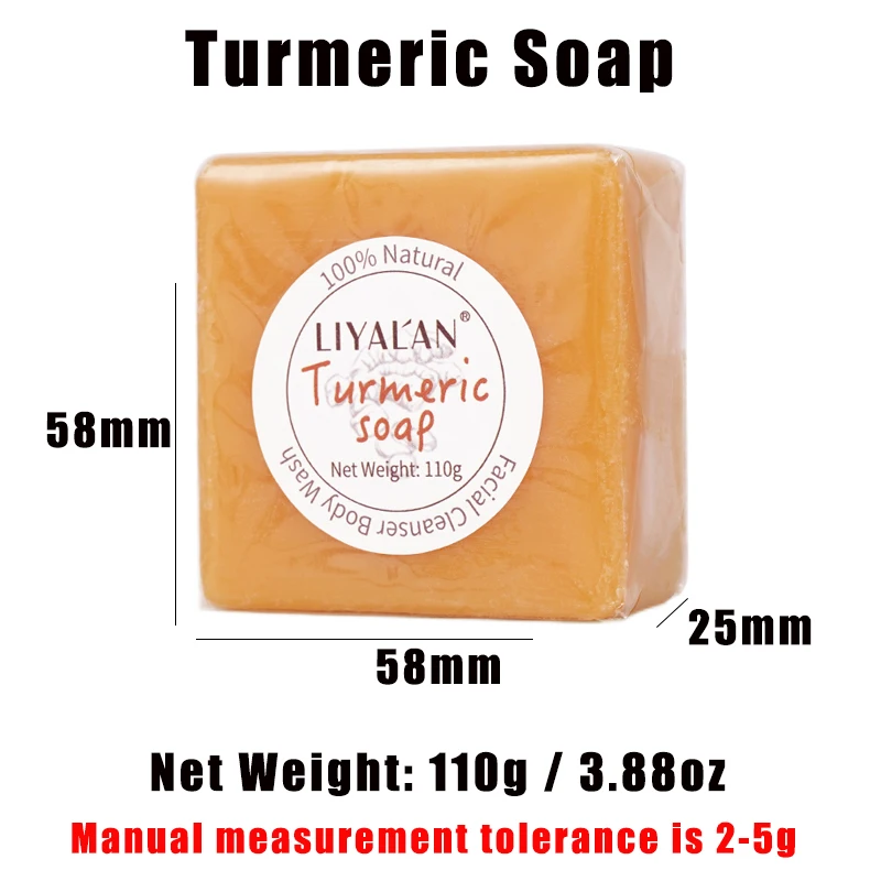 110g Turmeric Face Soap Acne Treatment Lighten Dark Spots Black Skin Whitening Moisturizing Handmade Bath Soap Body Care LIYALAN