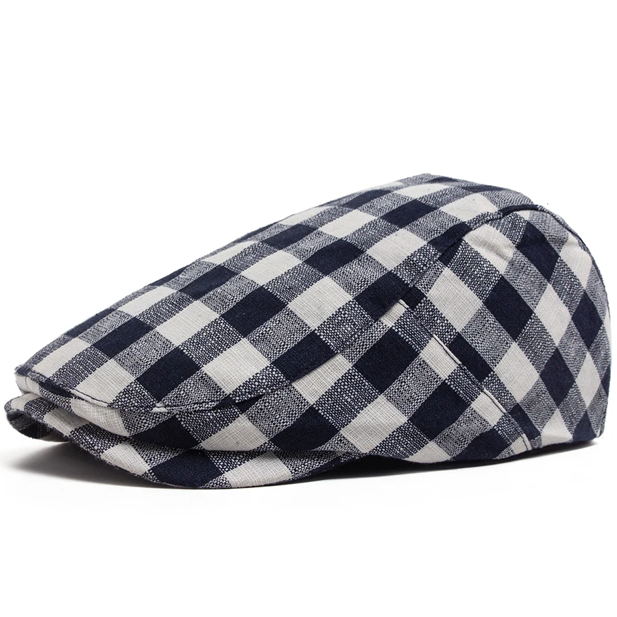New Fashion Plaid Beret Men Women Vintage Visor Flat Cap Spring Autumn Newsboy Hat Casual Female Berets Boina Adjustable