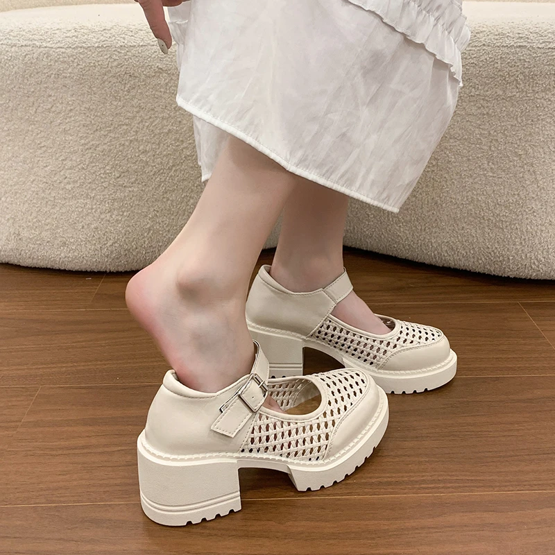 

Hollow Weave Breathable Mary Jane Shoes for Women, New Style, Single Strap, Thick Sole Women's Shoes