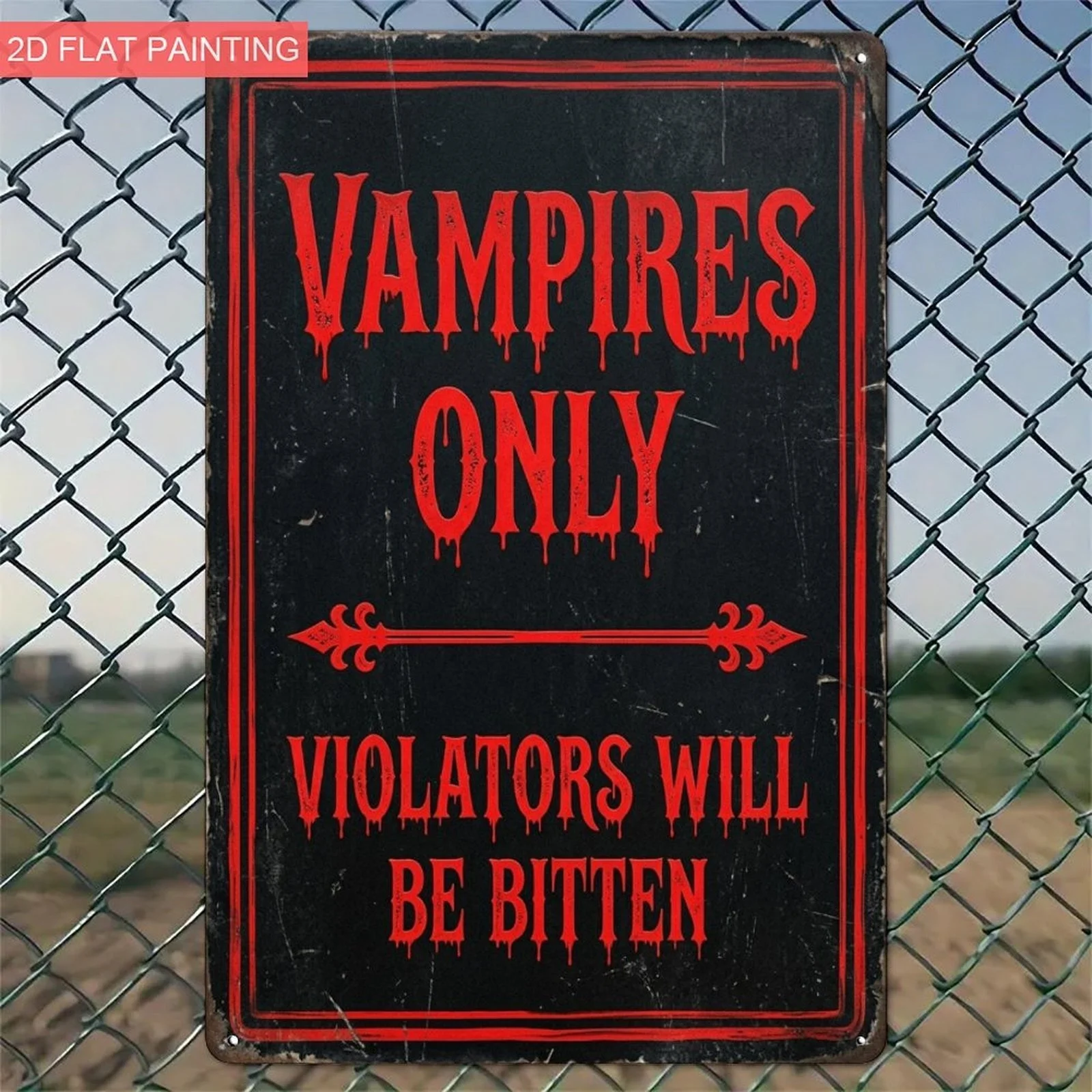 Vampires Only Gothic Aluminum Sign 8x12 Inch - 2D Flat Vampire Theme Wall Decor, Retro Warning Design, Weatherproof, Easy Instal