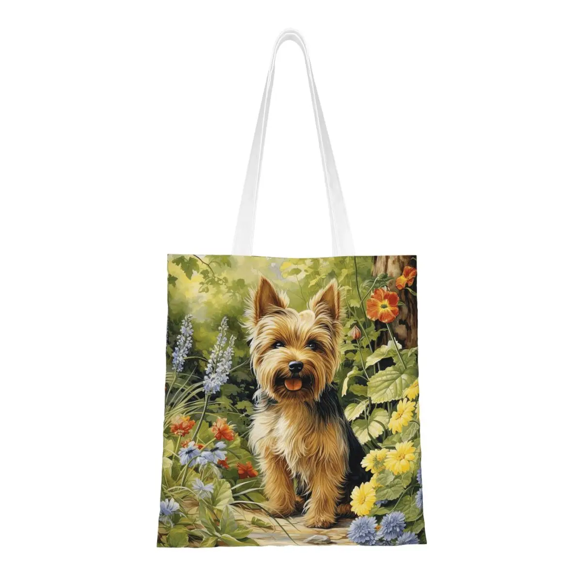 Yorkie Yorkshire Terrier Dog In The Garden Shopping Bags Ladies Canvas The Tote Bag Reusable Women Shoulder Tote Travel Handbag