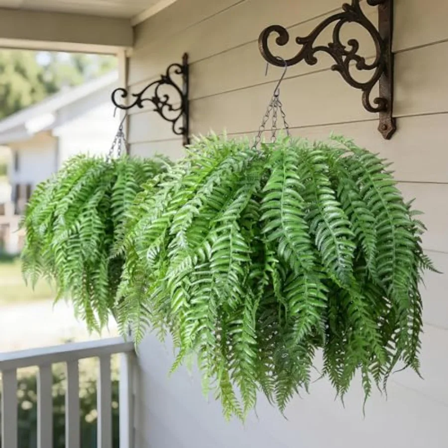 Artificial Hanging Plants Outdoor UV Resistant Fake Fern Faux Greenery 2 Set for Outside Planter Patio Home Garden Decor 10 Bra