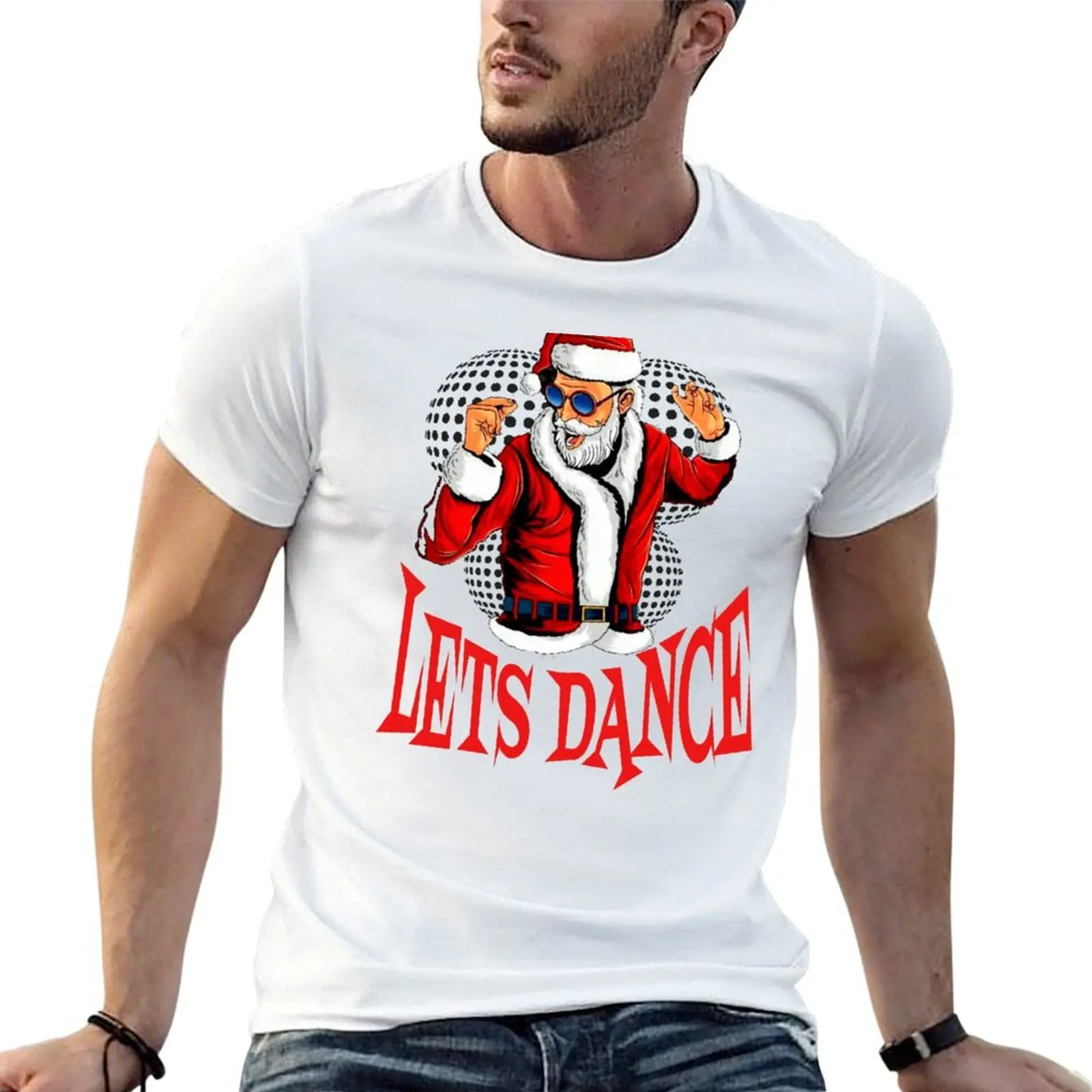 

man let's dance T-Shirt t Santa casual time heavy Christmas t shirt cotton shirts g for party men t man shirt man