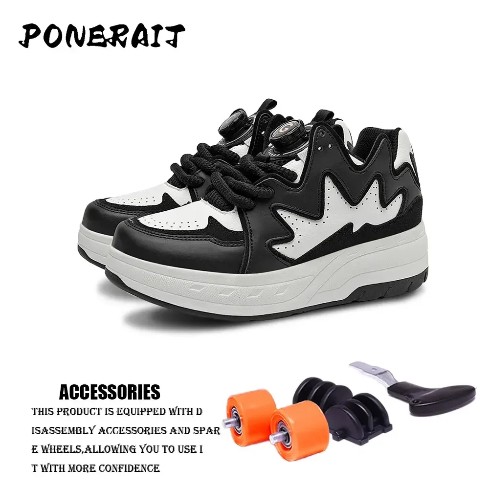 Boys 2-wheel High-top Roller Shoes Fashion Parkour Sneakers With Wheels Men's Retractable Dual-purpose Skates Sports Shoes