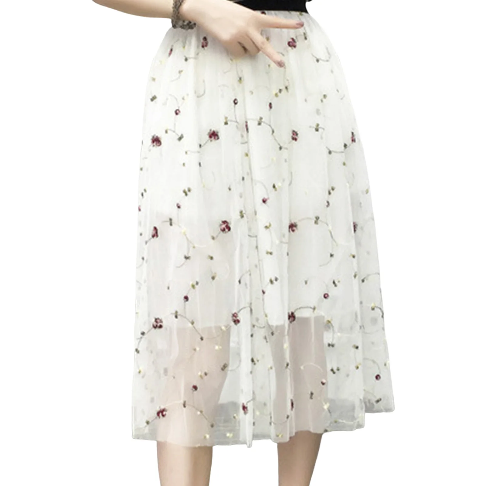 Women's Medium Length Gauze Skirt High Waist Half Length Gauze Skirt for Parties Beaches Holidays