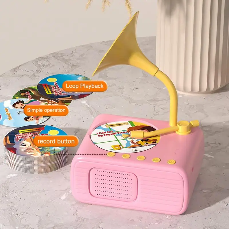 Mini Gramophone Music Toy with 96 Cards Kids Phonograph Story Music Player Phonograph Record for Kids Early Educational Toys