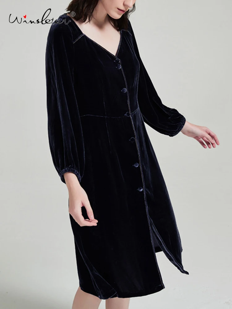 

Winsleter-Bottom 100%Real Silk Velvet Night-robe, V Neck Buttons, Women Retro Temperament Pajamas Robe, 2026 Spring New P61074CC