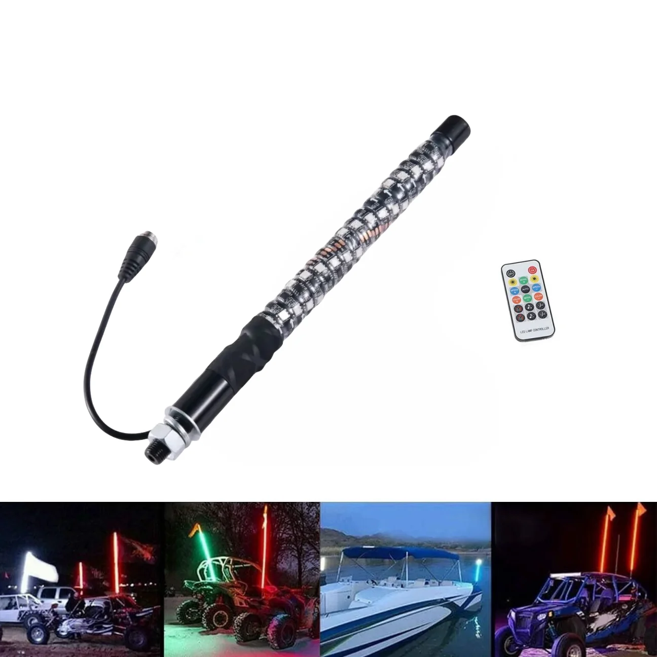 1PCS 1FT LED Whip Lights,Remote Control Flagpole Antenna Whips,for UTV, ATV, Off Road, Truck, Sand, Buggy Dune, RZR