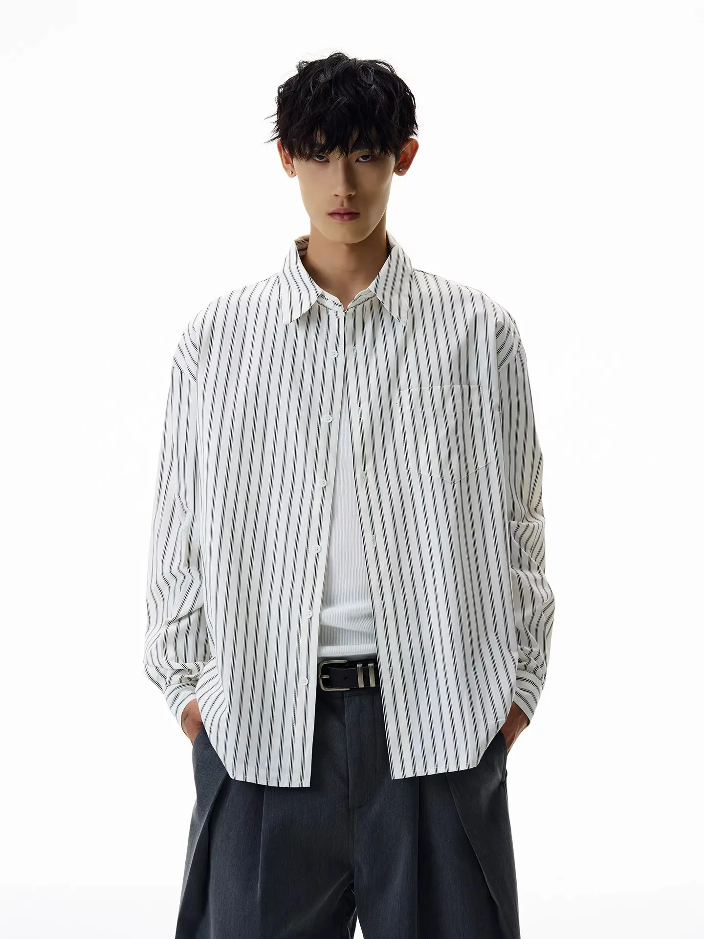 

American Retro Cleanfit Long Sleeve Loose Shirt Men's Vertical Stripes Spring Autumn Commuting Simple Versatile Trendy