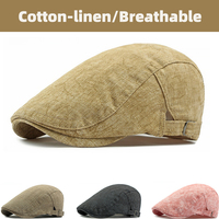 Breathable Linen Beret Hat for Men Women, Lightweight Summer Sun Cap with Duck Tongue, Fashionable Cotton and Linen Straw Hat