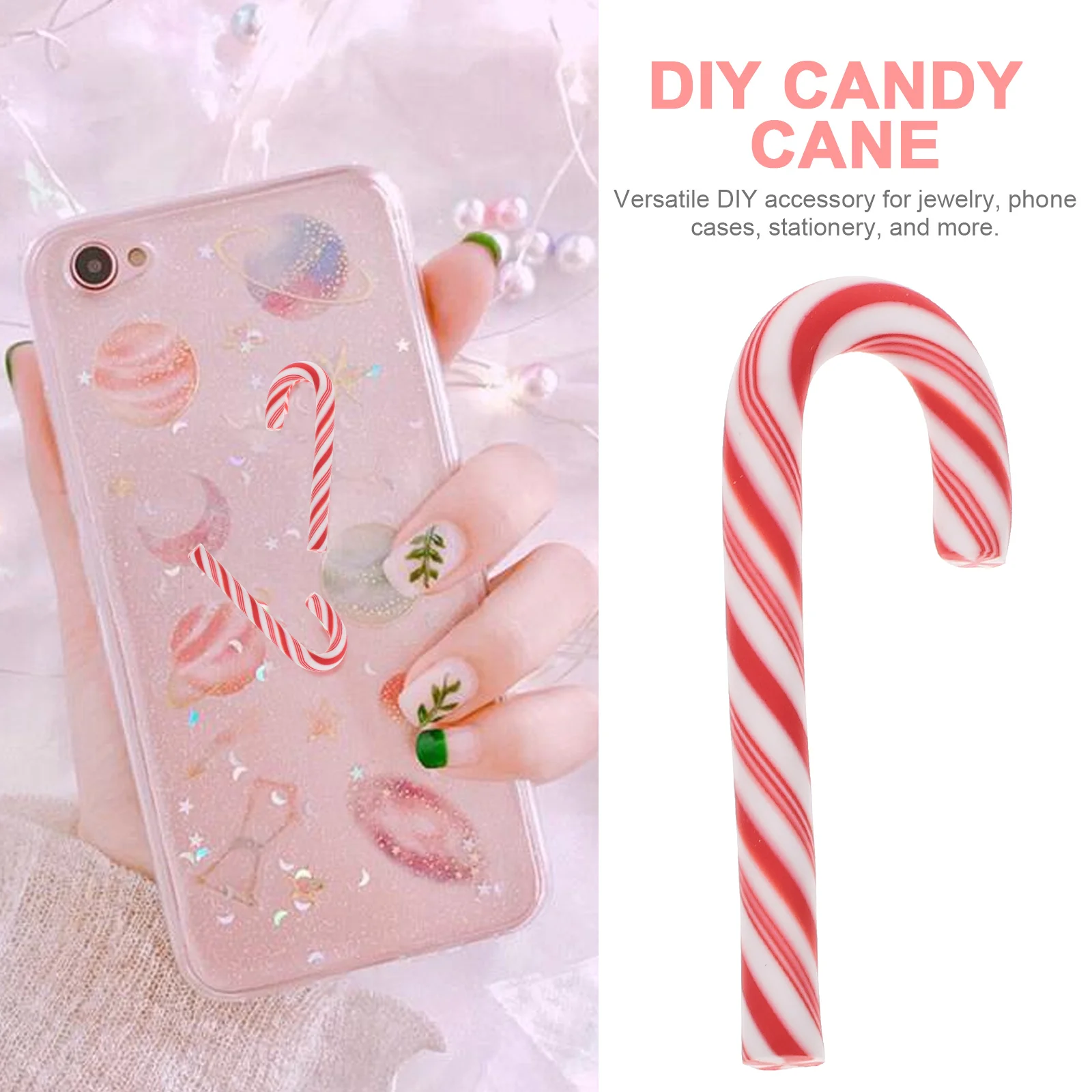 100 Pcs Simulated Polymer Clay Candy Cane Accessories Multi-function Resin Small Tiny DIY Charms Phone Case Accessory Stripe