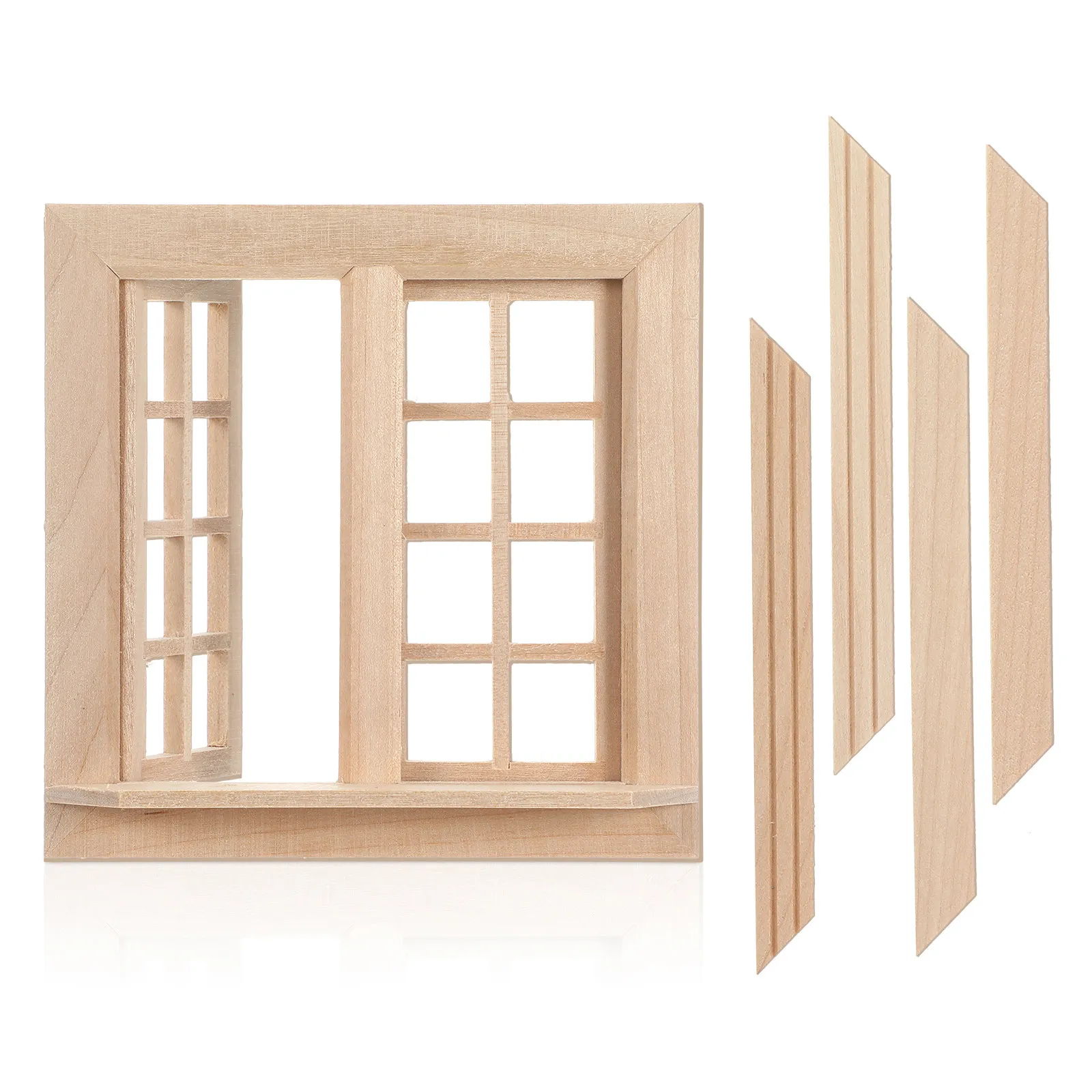 

Mini Blank Wooden Window Dollhouse Accessory Unpainted Mini House Adornment Miniature Decor DIY Wooden Window Children Plaything