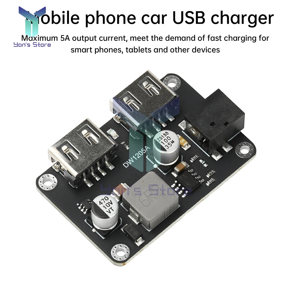 DC-DC 듀얼 USB 출력 고속 충전 스텝 다운 모듈 DC6-30V 9V/12V/24V ~ 5V5A 케이스가있는 휴대 전화 차량용 USB 충전기