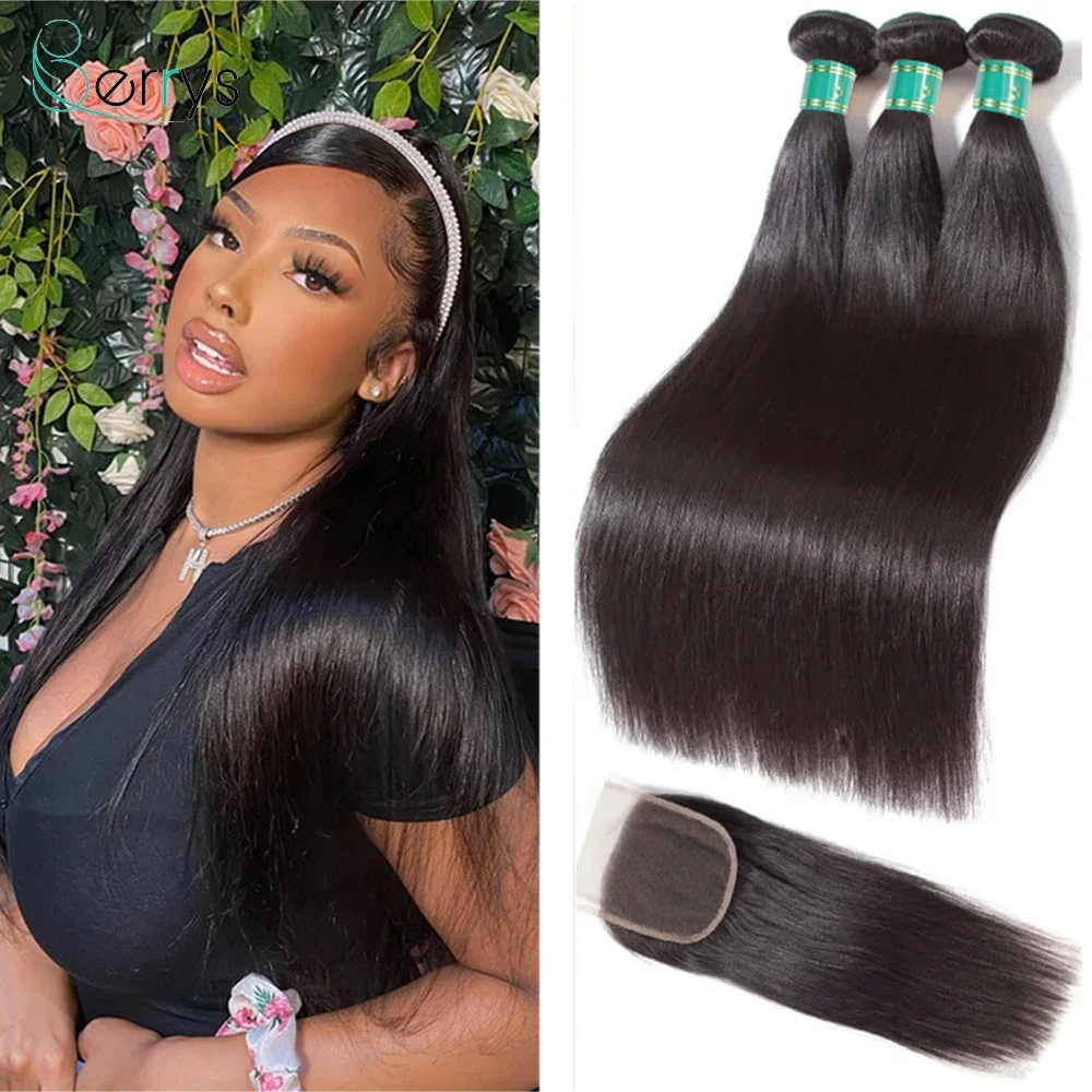 

Straight Human Hair 3/4 Bundles With 6x6 HD Lace Closure Brazilian Hair Weave Bundles With 2x6 Lace Closure 100% Unprocessed