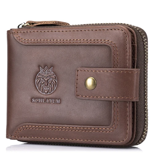 LUKZIJAES Carteras de cuero genuino para hombre con bloqueo RFID Cartera vintage para tarjetas de crédito de gran capacidad para hombre con bolsillo para monedas y cremallera