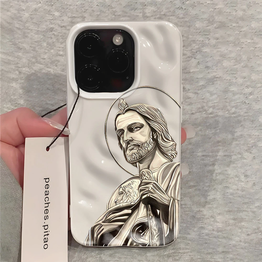 Funda de teléfono pintada con cruz de Jesucristo para iPhone 16 15 14 13 12 11 Pro Max 17 Air Mother Mary funda de silicona parachoques