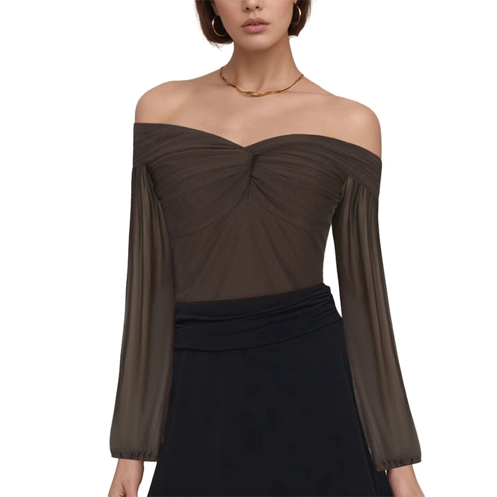 Y2k Aesthetic Simple Fashion Women's Tee Shirts Slash Neck Long Sleeve Solid Casual T-Shirts Vintage Off Shoulder Trendy Tshirts image 3