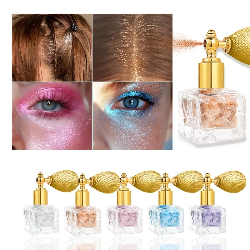 Spray per capelli secchi unisex-adulto, trucco illuminatore in polvere lucida con evidenziatore diamantato, polvere con paillettes glitterate per evidenziare il corpo