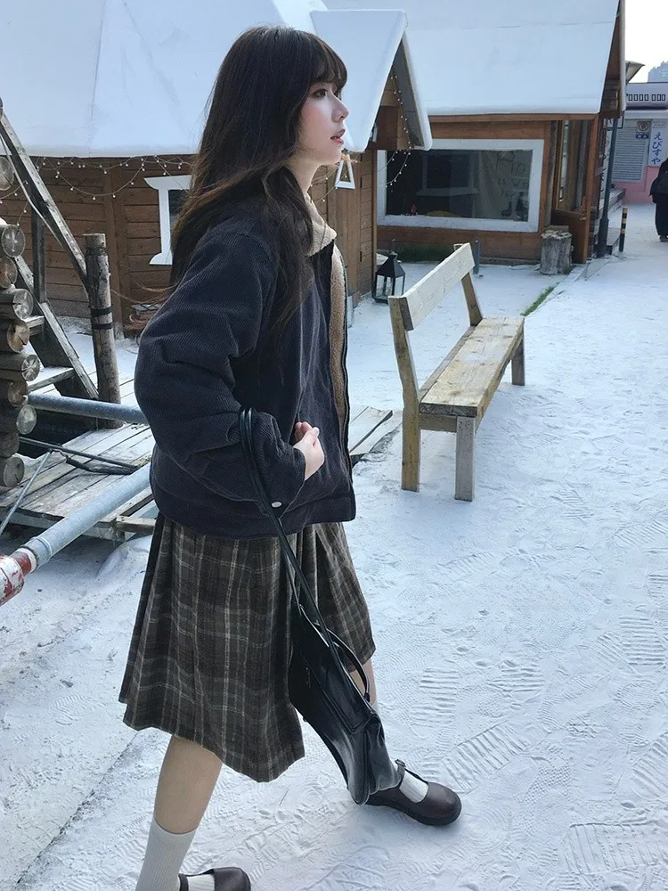 

VOUSALME женская хлопковая куртка свободного покроя с меховой подкладкой ягненка, зимняя повседневная верхняя одежда, однотонное пальто для пар