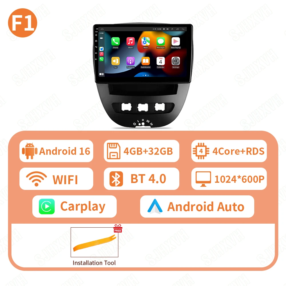 Android 16 2 Din Auto Multimedia Speler Voor Peugeot 107 Toyota Aygo Citroen C1 2005-2014 Head Unit Stereo GPS navigatie BT WIFI