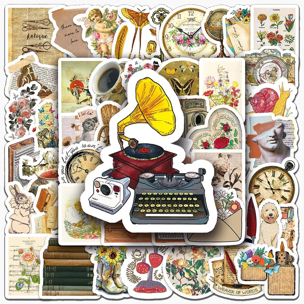 10/30/50pcs Cartoon Retro Objects Stickers Vintage Aesthetic Art Decals DIY Water Bottle Phone Notebook Sticker Decoration Gift