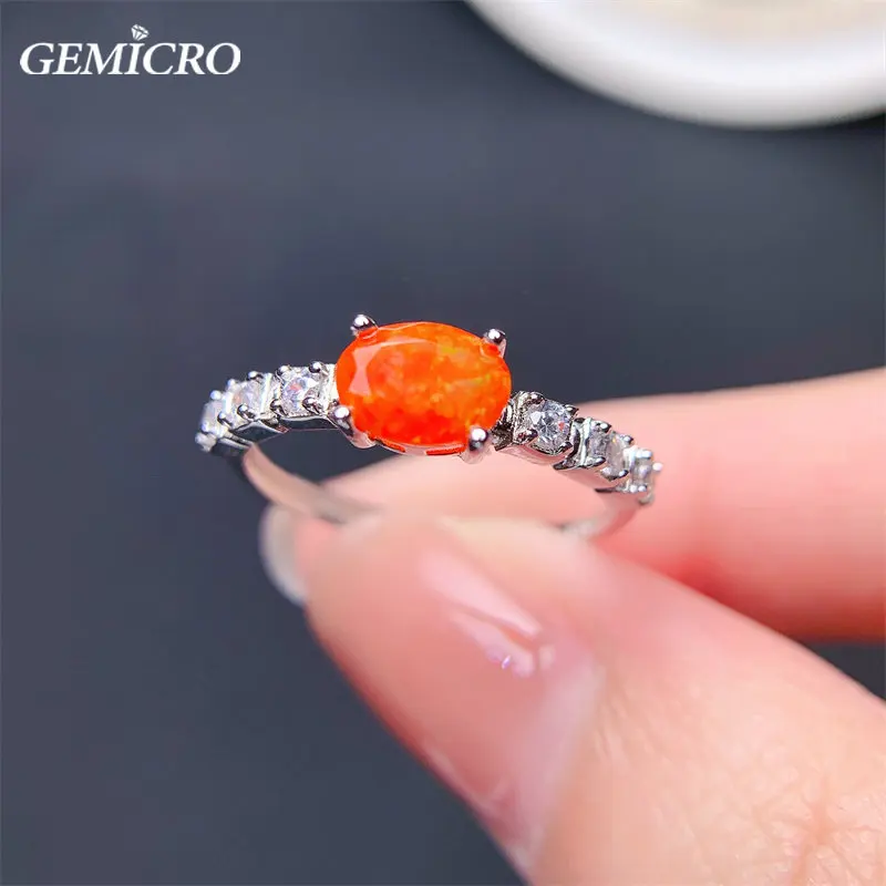 Natural Mexican Fire Opal 5*7mm Ring for Women with Sterling 925 Silver Lady Wedding Engagement Party Festival Gift Fine Jewelry