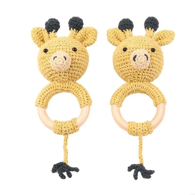 F62d Crochet Rattle Baby Handbell Toddlers Cartoon Animal Rattle Infant dentition jouet