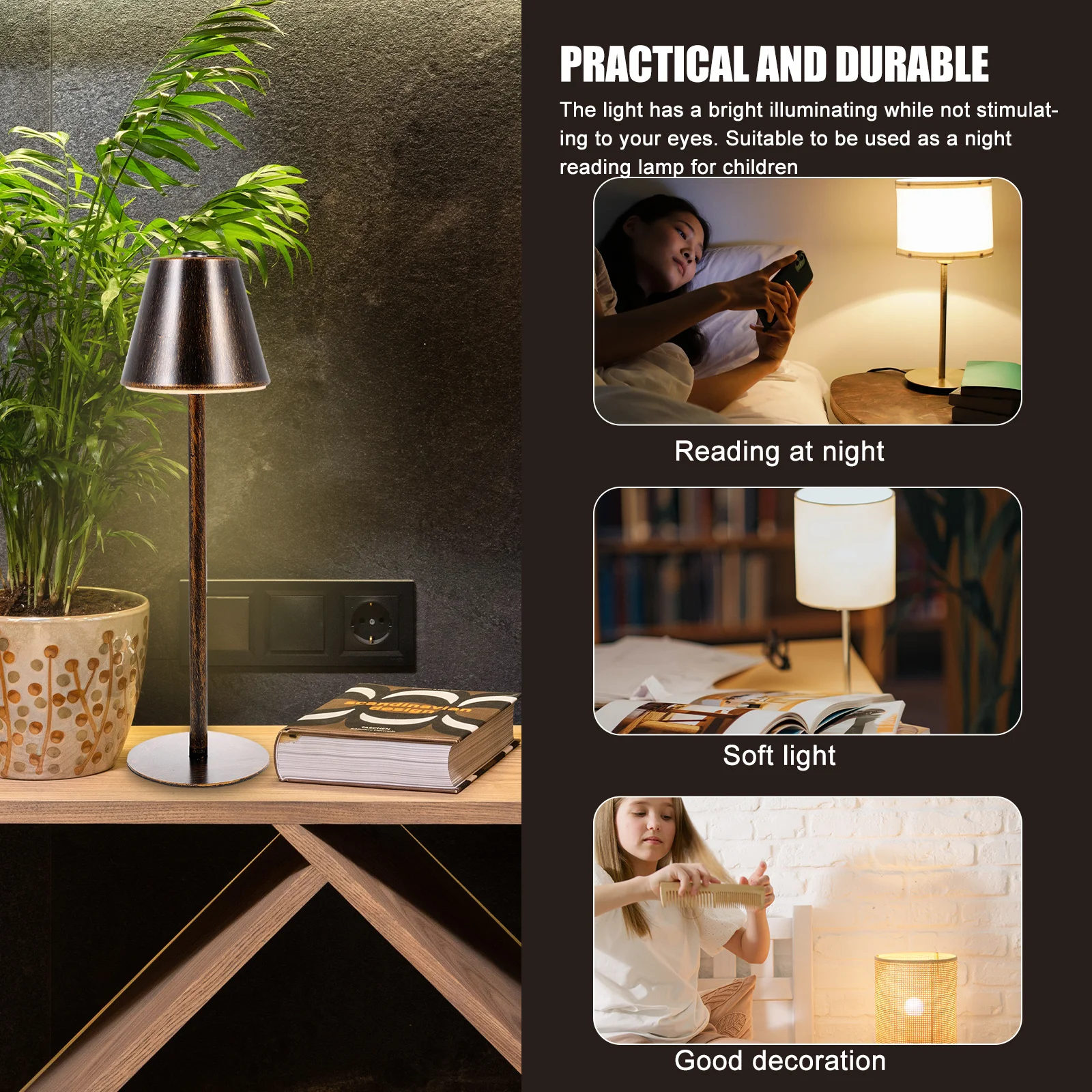 1 مجموعة قابلة للشحن Led أباجورة النحاس الجدول ضوء للمنزل مكتب دراسة ديكور العين رعاية مصباح الليل شحن مكتب الخفيفة #1