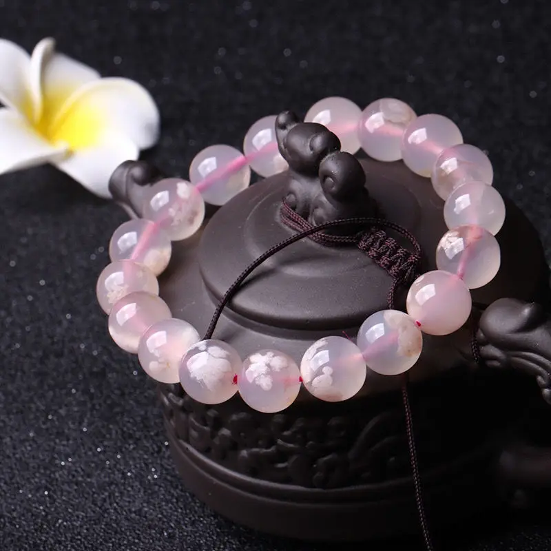 Natural Cherry Agate Bracelet Ice-like Madagascar Agate Ocean Chalcedony Single Circle Bracelet