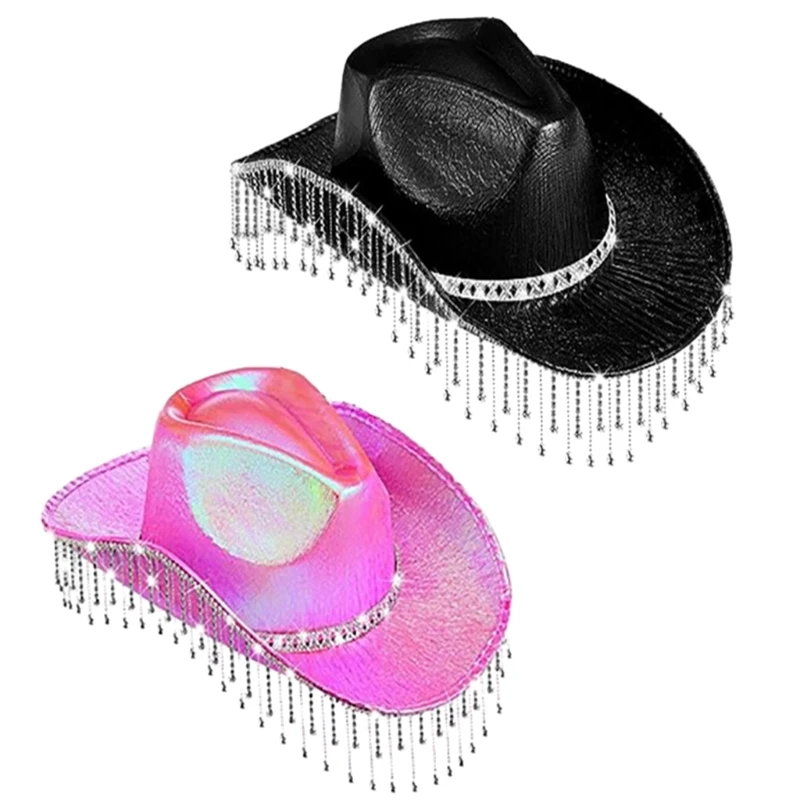 

Bride Cowboy Hat Rhinestones Tassels Cowgirl Hat Bridal Glitter Hat Cosplay