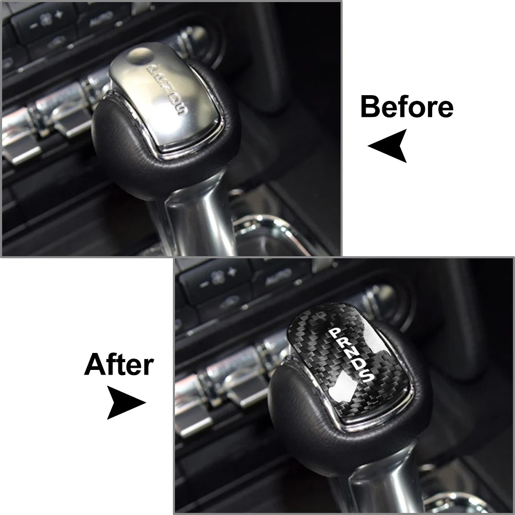 Carbon Fiber Inner Gear Shift Knob Cover Head Trim For Ford Mustang 2015 2016 2017 2018 2019 2020 2021 2022 2023 Car Accessories