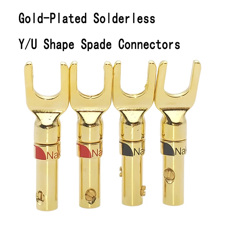 Solderless Copper Alloy Y/U Type Spade Connectors for Speaker Amplifier Binding Posts