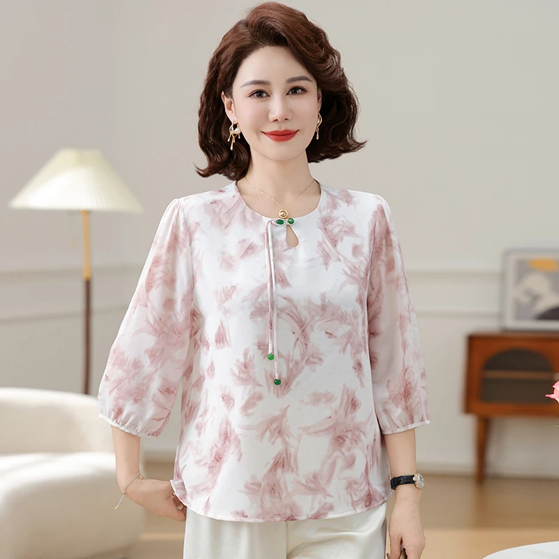 

Модная летняя шифоновая блузка для мам, элегантная женская блузка для среднего возраста, качественная, малого размера