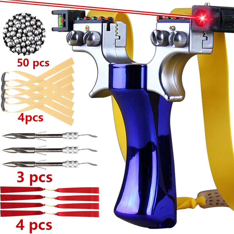 Double Screw Laser Slingsshot with 4-Colors Quick Press Slingshot Outdoor Hunting Steel Ball Shooting Fish Dart Fishing Package